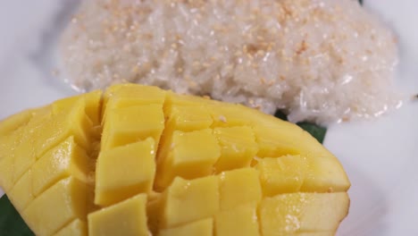 Authentic-Thai-Sticky-Rice-Dessert-Close-Up-Spinning-on-Plate