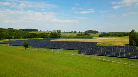 Solar-Panels-on-Green-Field-in-Zielenica,-Poland
