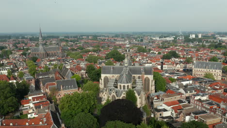Aerial-View-Of-Saint-John-Church-In-Gouda-Netherlands-With-15th-Century-Town-Hall-And-Gouwekerk-In-Distance