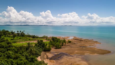 4K-Aerial-Drone-Shot-Overlooking-Coastal-Beach-in-Thailand-with-Beautiful-Weather