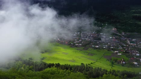 Aerial:-Mestia-township-in-Zemo-Svaneti,-Georgia-Caucasus-Mountains,-4K-view