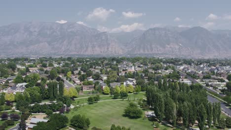 Orem-and-Provo-Residential-Region-with-Wasatch-Mountains-in-Background,-Aerial