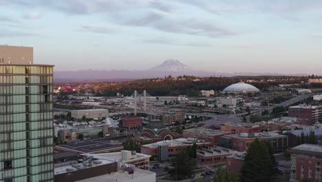 Distant-View-Of-The-Tacoma-Dome-And-Mount-Rainier-In-The-American-State-Of-Washington