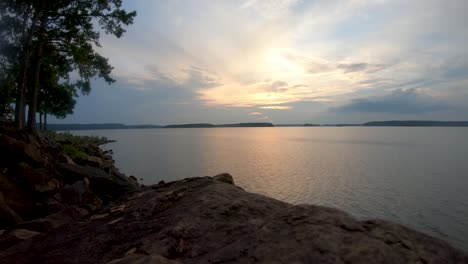 Pleasing-sunset-over-Degray-Lake-partly-cloudy-skies
