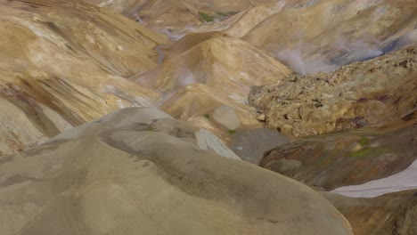 Paisaje-Volcánico-Abandonado-De-La-Mano-De-Dios-Con-Vapor-Geotérmico,-Kerlingarfjöll
