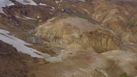 Kerlingarfjoll-area-with-rugged-volcanic-surface,-Iceland,-Aerial