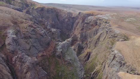 Jagged-rocky-cliffs-in-Iceland-landscape,-aerial,-Kerlingarfjöll