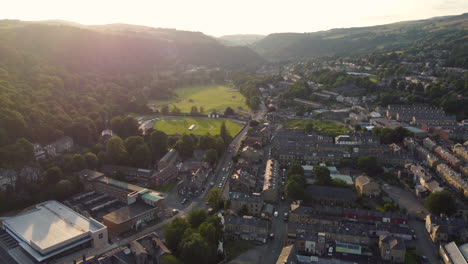 Aerial-view-of-a-Yorkshire-town-at-sunset
