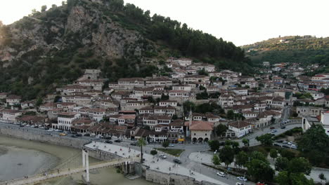 Dron-view-4k-of-Berat,-Albania,-the-city-of-a-thousand-windows
