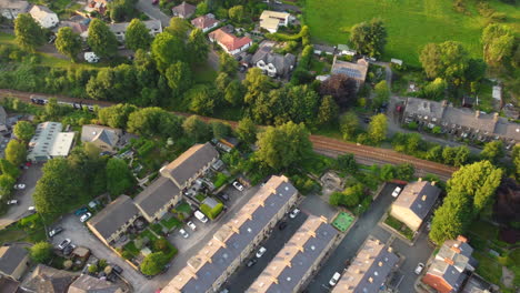 Aerial-view-of-a-Yorkshire-town-at-sunset