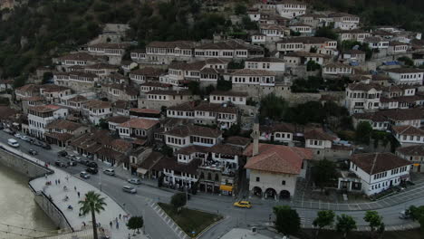 Dron-view-4k-of-Berat,-Albania,-the-city-of-a-thousand-windows