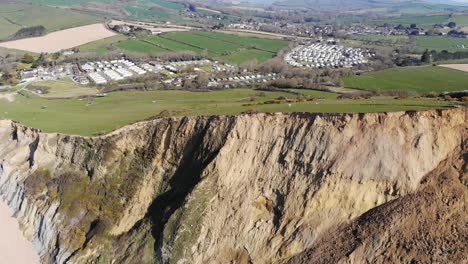 Aerial-Over-Massive-Rockfall-Debris-At-Seatown-In-Dorset