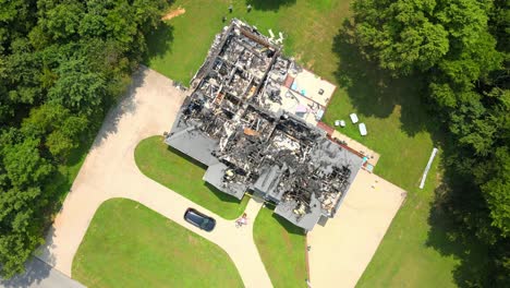 Aerial-overhead-footage-of-a-recently-burnt-down-house