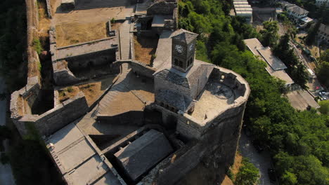 Drone-shot-4k-of-clock-of-Gjirokastra-castle