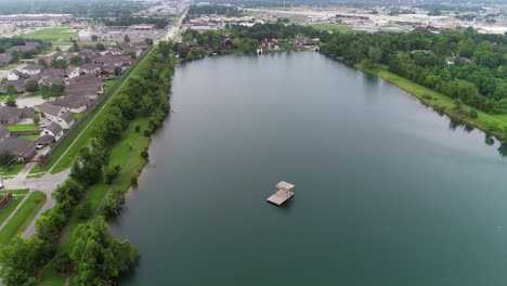Drone-flight-over-pond-in-League-City-Texas