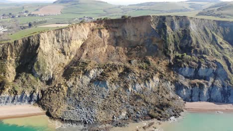 Luftaufnahme-Des-Massiven-Klippensturzes-Der-Jurassic-Coast-In-Seatown-In-Dorset