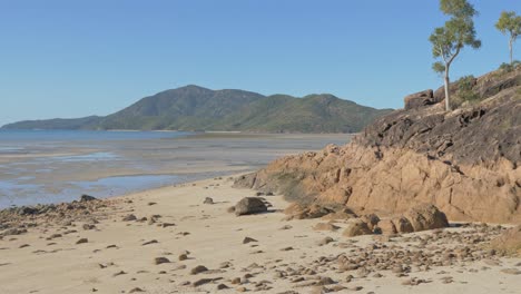 Rocas-De-Playa-En-La-Costa-Arenosa-De-La-Isla-Shaw-Durante-La-Marea-Baja-En-Whitsundays,-Queensland,-Australia-Del-Norte