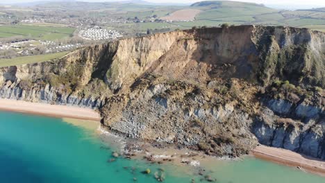Aerial-View-Of-Massive-Jurassic-Coast-Cliff-Fall-At-Seatown-In-Dorset