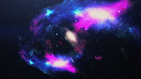 Galaxia-4k-Girando-Con-Fondo-De-Nubes-Nebulosas-Coloridas,-En-El-Universo