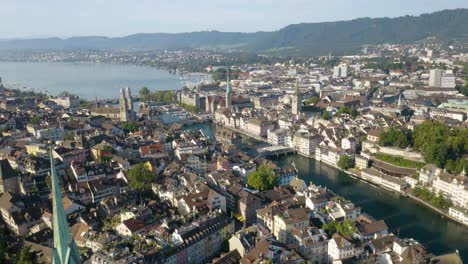 Amazing-Aerial-Establishing-Shot-of-All-Four-Churches-in-Zurich's-Old-Town
