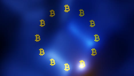 Hintergrundanimation-Der-Bitcoin-regulierung-Der-Eu-flagge-Mit-Dem-Bitcoin-symbol,-Das-Die-Sterne-Ersetzt