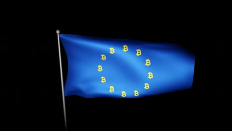 Eu-flagge-Mit-Bitcoin-symbol,-Das-Sterne-Ersetzt
