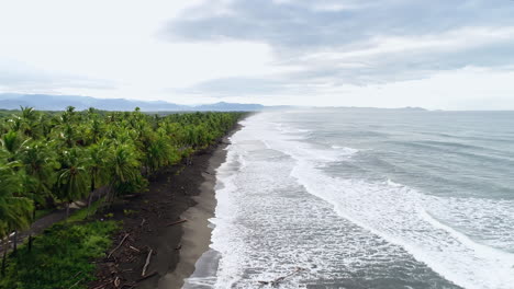 Luftaufnahme,-Die-Sich-Mit-Treibholz-Nach-Unten-Bewegt,-Strand-Von-Costa-Rica,-Pazifik,-4k