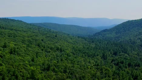 Aerial-view-of-forest-in-the-Catskill-Mountains,-Hudson-Valley,-in-Appalachian-Mountains-during-summer
