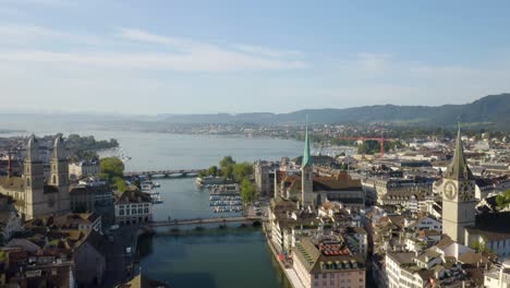 Downtown-Zurich,-Switzerland-on-Summer-Afternoon.-Pedestal-Up