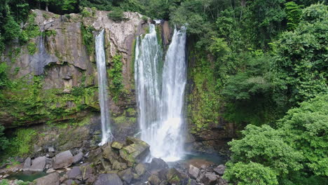 Aerial-of-upper-Nauyaca-waterfall-Costa-Rica-rain-forest-beautiful-jungle,-4K