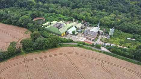 Aerial-point-of-interest-view-of-Thruxted-Mill-in-Kent-England---Long-abandoned-and-awaiting-planning-permission-for-development-into-new-build-homes