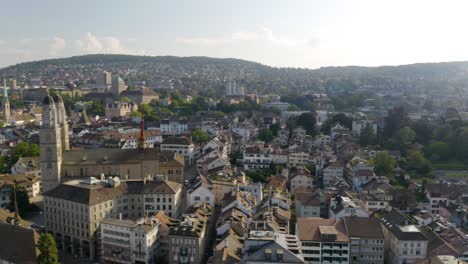 Aerial-Pan-Left-Reveals-Limmat-River-in-Downtown-Zurich