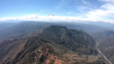 View-from-paraglider,-above-Chicamocha-Canyon,-Colombia,-in-a-sunny-day