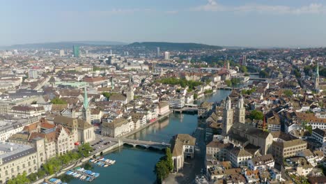 Beautiful-Aerial-Establishing-Shot-of-Zurich,-Switzerland