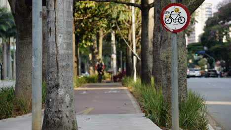 Ciclistas-Montando-En-El-Carril-Bici-En-El-Centro-De-Una-Calle-Muy-Transitada-De-Una-Gran-Ciudad