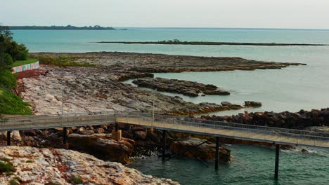 Jetty-At-The-Nightcliff-Pier-In-Darwin,-Northern-Territory-Of-Australia-With-Rocky-Coast