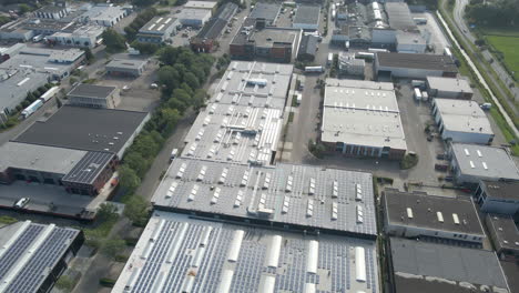 Aerial-of-industrial-rooftops-filled-with-solar-panels
