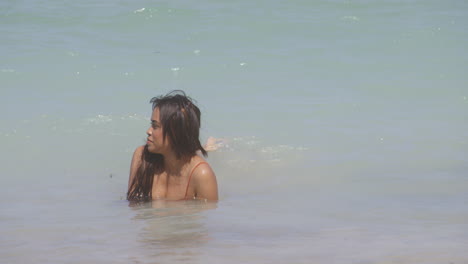 Latin-Brunette-Girl-Bathing-in-Exotic-Beach-Seashore-Waves-in-Summertime-Heat
