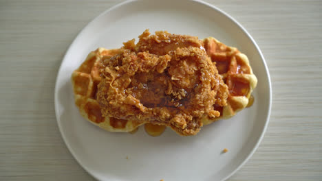 homemade-fried-chicken-waffle-with-honey-or-maple-syrup