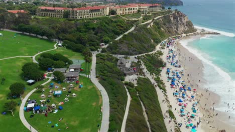 Aerial-view-of-Salt-Creek-beach-and-the-Ritz-Carlton,-over-looking-the-Pacific-Ocean,-Dana-Point-California