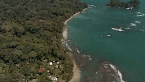 Drone-view-of-remote-Punta-Mona-coastline,-Costa-Rica