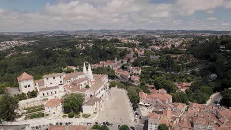 Panning-shot-overlooking-at-houses-in-the-village-from-royal-residence-town-palace-of-Sintra