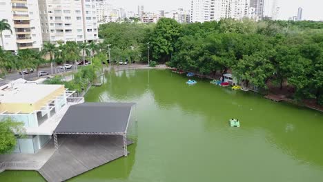 Drone-view-of-flying-over-the-emblematic-lake-of-the-Mirador-de-santo-domingo-park