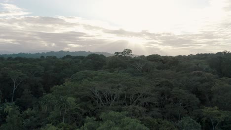 Sobrevuelo-Aéreo-Ascendente-Selva-Profunda-De-Costa-Rica-Durante-El-Día-Nublado-Y-El-Sol
