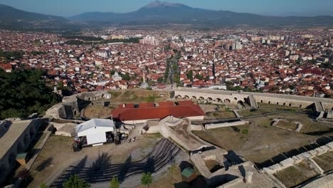 Beautiful-city-of-Prizren-in-Kosovo,-seen-from-the-stone-walls-of-ancient-castle
