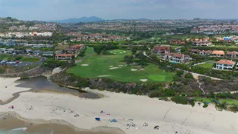 Aerial-view-over-Monarch-beach-and-Golf-course-in-Dana-Point-California