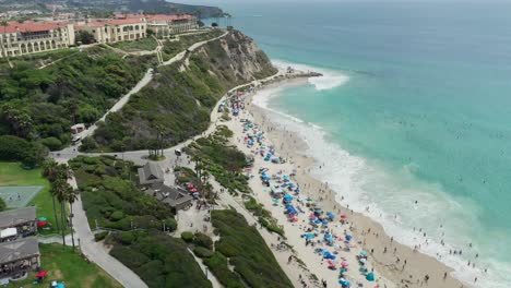 Aerial-reveal-of-the-Ritz-Carlton-over-looking-Salt-Creek-Beach-in-Dana-Point-California