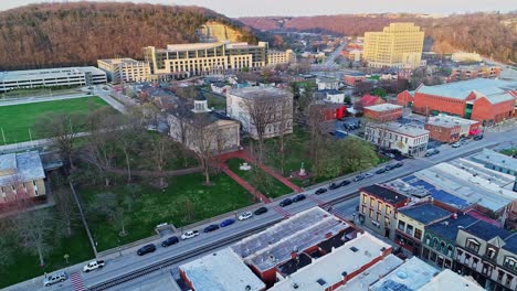 Old-State-Capitol-Building-in-Downtown-Frankfort-Kentucky,-Aerial-Drone-Shot-Panning