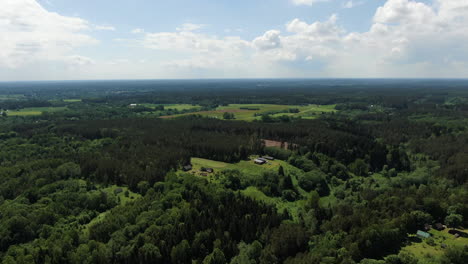 Forestry-landscape-of-Lithuania-as-far-as-eyes-can-see,-high-angle-drone-view