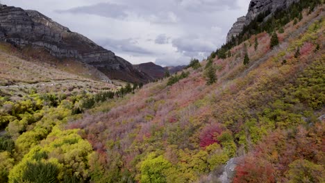 Autumn-Colors-Aerial-Flyover-Provo-Canyon-Near-Bridal-Veil-Falls,-Utah